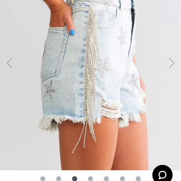 Blue B/Buckle Ultra High Rise Rhinestone Fringe Short - Picture 3 of 4